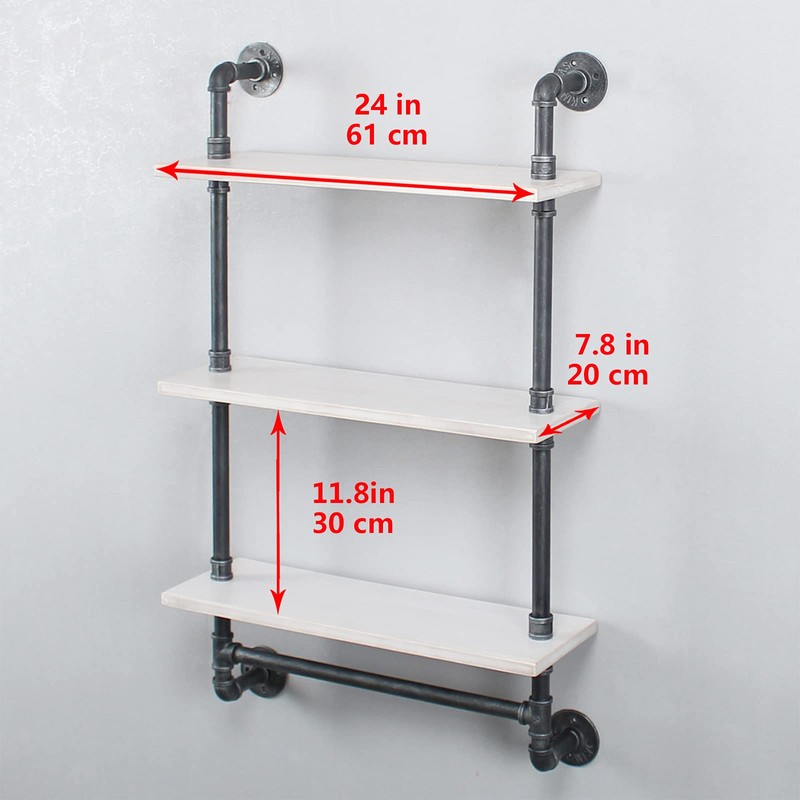 MBQQ Industrial Shelving,Bathroom Shelves with Towel bar,24in Rustic Metal Pipe
