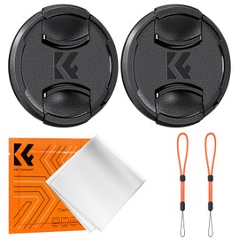 K&F Concept 58mm Lens Cap 2 Pack Snap-on Front Camera Lens Cover + 2 Elastic Lens Cap Keeper + 1 Cleaning Cloth Compatible with Canon Sony