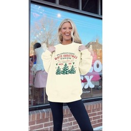 KIMSOONG Oversized White Christmas Sweatshirt Women Christmas Tree Sweater Xmas Crewneck Graphic Shirts Pullover Top