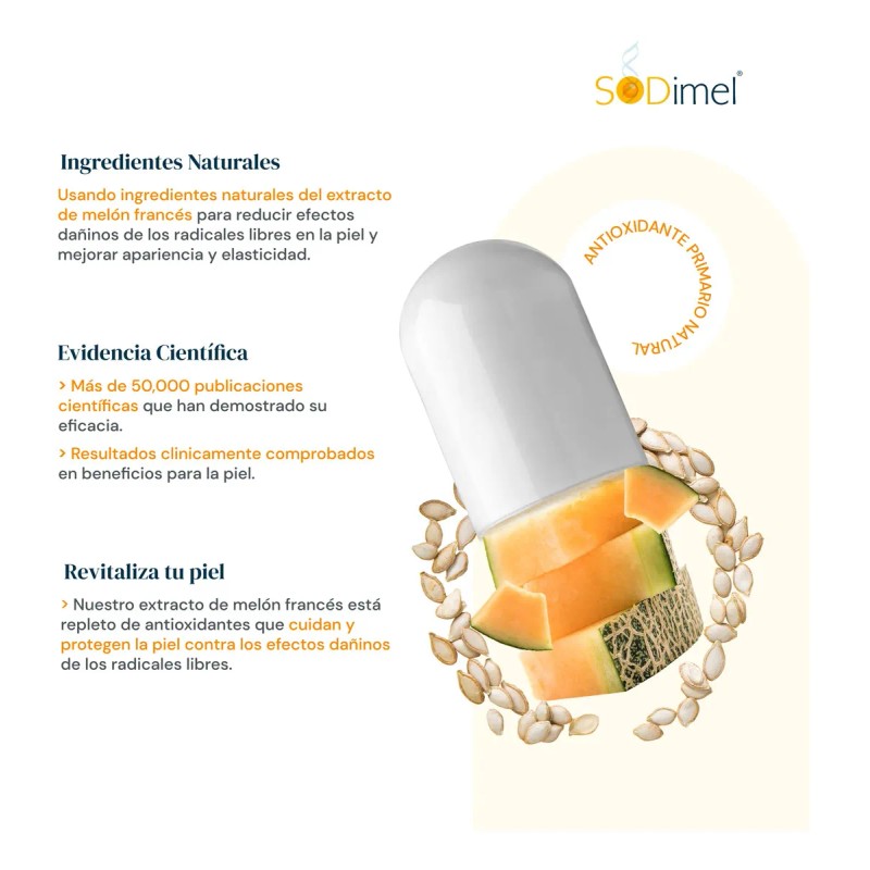 Suplemento Superóxido Dismutasa Sodimel Aminoácidos Ceramidas Antioxidante Antiedad Cápsulas
