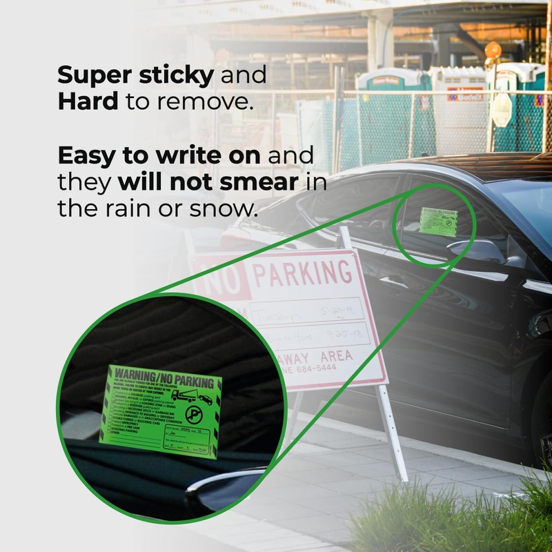 Parking Violation Stickers for Cars (Fluorescent Green) - 100 Illegal