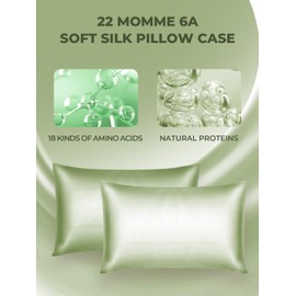 Mulberry Silk Pillowcase for Hair and Skin, SGMSILK 22 Momme Natural Silk Pillow Cases with Zipper, 6A Soft and Smooth Single Sided Pure Silk Pillow Cover (Matcha, Standard 20"x26")