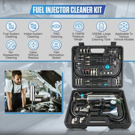 Fuel Injector Cleaner Kit 1000ML 150PSI Non-Dismantle Fuel Injector Tester and Cleaner Kit, throttle valve/TWC/exhaust pipe/intake manifold Cleaning Tool with 40pcs Accessories, for All Petrol Cars