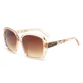 JM Bifocal Reading Sunglasses, Oversized Sun Reader Lenses for Women UV Protection Outdoor, brown