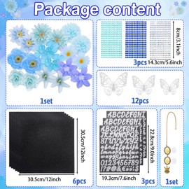 Blue Graduation Cap Decorations Kit DIY Grad Cap Topper with Artificial Flower 3D Butterfly Rhinestones Alphabet Letter Number Stickers for 2025 Graduation Party Decorations Supplies (Blue)