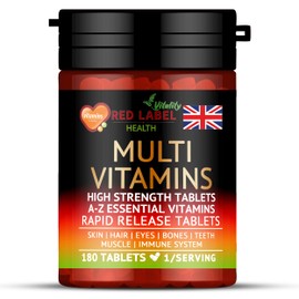 Red Label Health Multivitamin 180 Tablets (6 Months Supply) for Men & Women High Strength Multi Vitamins Supplement for Immune Support & Wellbeing, One a Day Multivitamins