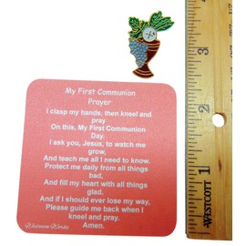 First Communion Chalice Pin Set for Girls with Holy Prayer Card Pack