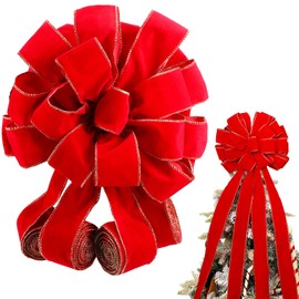Waydress Velvet Christmas Tree Topper Bow 108x13 Inches Velvet Bow with Long Streamers Extra Large Christmas Bows for Rustic Farmhouse Xmas Tree Home Decor(Red Color)