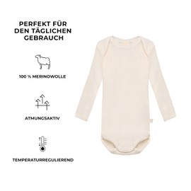 Dilling Merino Wool Long Sleeve Bodysuit for Babies, natural