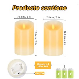 Velas LED Sin llama, Velas Eléctricas, Hasta 50 Horas de Luz, velas falsas operadas con pilas para decoraciones de festividades, celebración de temporada, decoración de Navidad y boda(2 piezas, Longitud 12.5 cm)