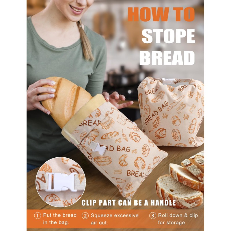 Beeswax Bread Bags, 2 Pack Reusable Bread Bags, Sourdough Bread
