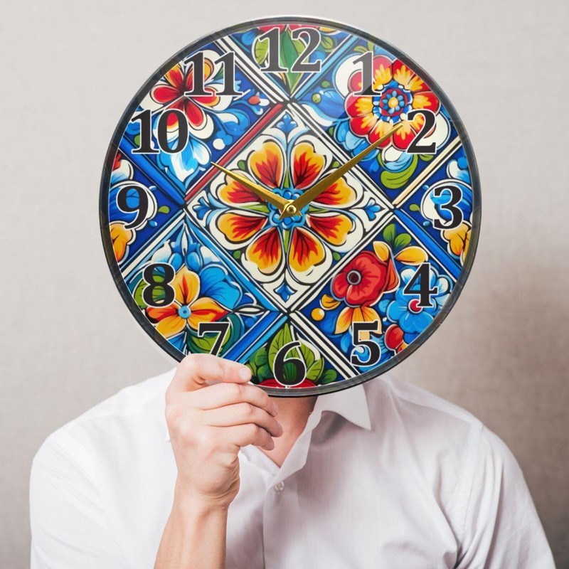 YANENDIE Mexican Ceramic Tile 1 Wall Clock - Silent Non-Ticking