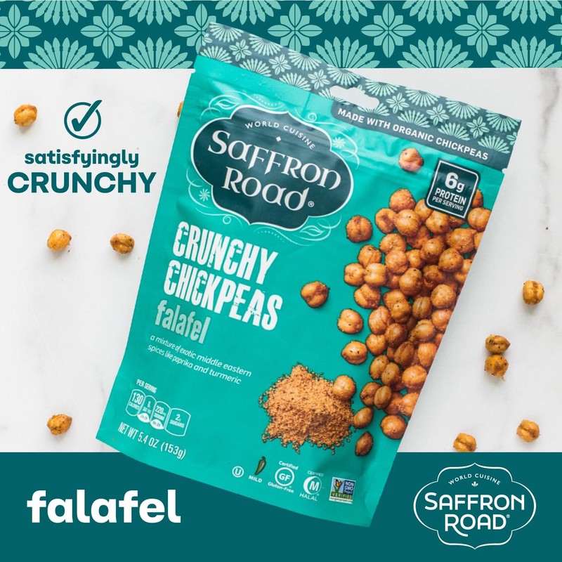 Saffron Road Roasted Falafel Crunchy Chickpeas | High-Protein, Vegan, Gluten-Free,