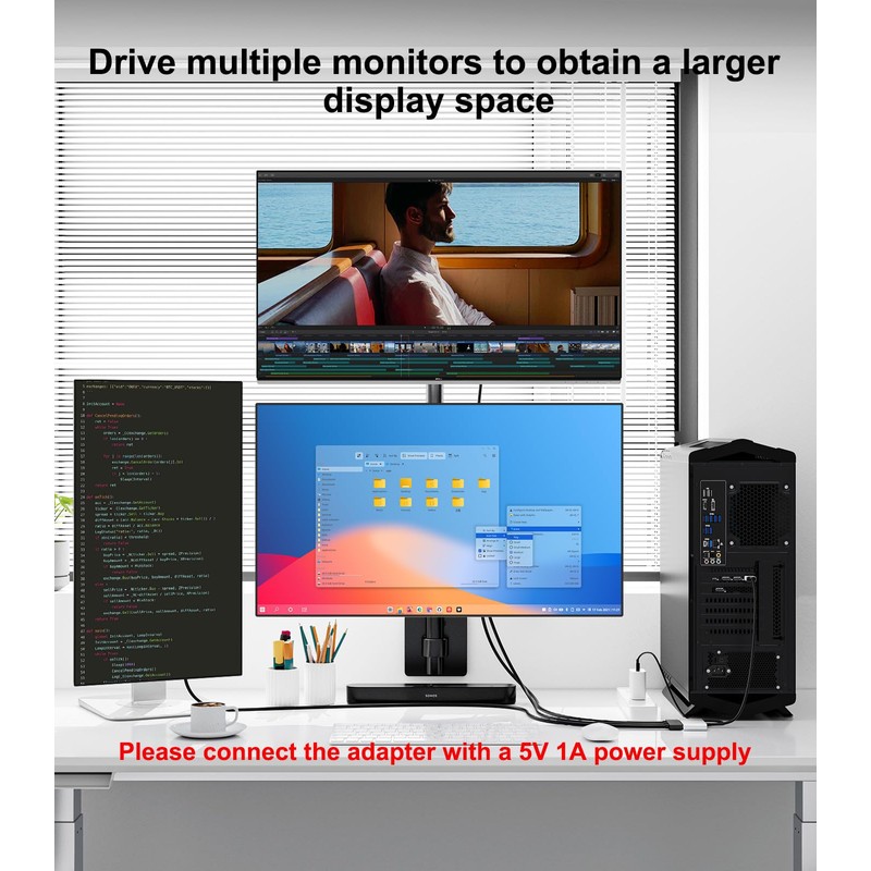 THANDBLE DisplayPort to Dual DisplayPort with HDMI Adapter 4K@60Hz, Extended