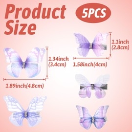 Lekgavd 5PCS Cute Butterfly Hair Clips, Gradient Purple Rhinestone Organza Barrettes, Glitter Hair Accessories for Women for Christmas, Parties, Daily Use
