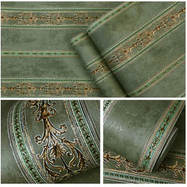 Blooming Wall Textured Vintage Damasks Floral Pattern Wallpaper Wallcoverings for Walls, 57 Square ft/Roll (Green(Stripes))