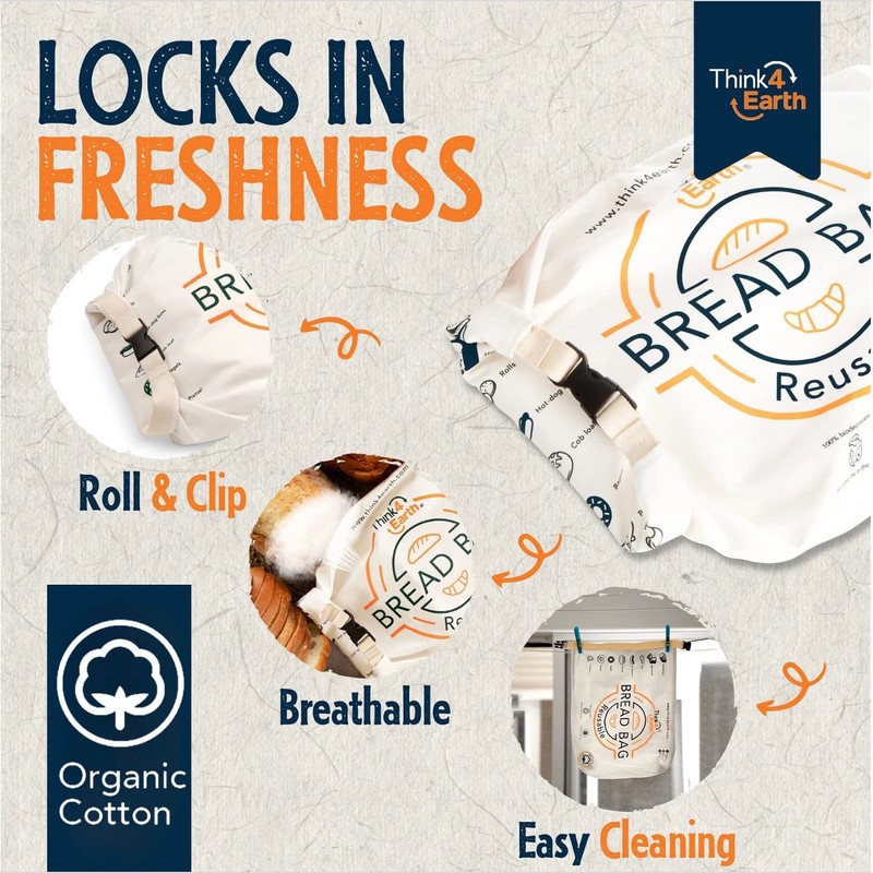 Organic Cotton Bread Bag - Reusable, Premium Bread Bag -