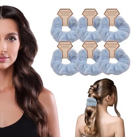 OWITER 6Pcs Plush Scrunchies Colorful Ponytail Holder for Girls Women's Hair,hair scrunchies for girls,Furry Scrunchies6107 (6pcs grey blue)