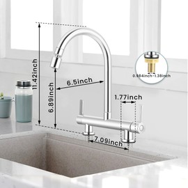 2 Hole Kitchen Mixer tap with 2 Function Sprayer, 180 mm Centers Deck Mounted Sink Tap, 360° Swivel Kitchen Chrome Bridge Mixer Taps, 1/4 Turn Cold and Hot Mixer Tap