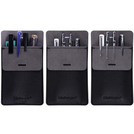 Wisdompro Pocket Protector, 3 Pack PU Leather Heavy Duty Pen Holder Pouch for Shirts, Lab Coats, Pants - Multi-Purpose - Holds Pens, Pointers, Pencils, and Notes - Black