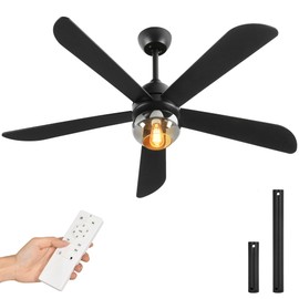 YITAHOME Ceiling Fans with Lights, Unique Designs for Glass Lampshade and Fan Blades, 52 Inch Black Ceiling Fan, 6 Speeds, Reversible Quiet DC Motor Fan for Living Room, Dining Room, Bedroom, Black