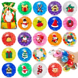 FIDWOD Christmas Stress Ball Fidget Toys for Kids:Christmas Party Bag Fillers Sensory Gifts Pack - Squishy Set Balls with Water Beads - Anxiety Relief for Autism Boys and Girls 20 PCS