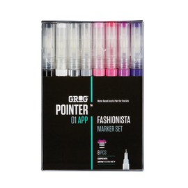 Grog Pointer 01 APP Marker Set 1mm Aqua Pro Water Based Acrylic Paint Art Graffiti Drawing Pen Round Fine Tip Multi Color Bundle (Fashionista)