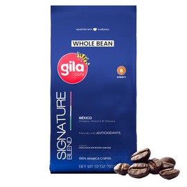 gila café Whole Beans Coffee Medium Roast Signature Blend 32oz (1-Pack) - 100% Mexican Arabica Roasted Coffee Beans - Made with Coffeeberry - Chocolate, Roasted Almond Notes