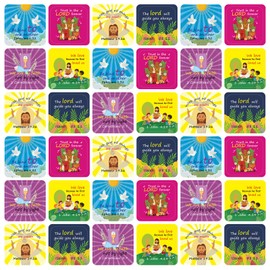 Junkin 480 Pcs Religious Stickers Jesus Loves You Stickers Bulk Christian Decals for Adults Self Adhesive Paper Multi Color Catholic Butterfly Rainbow Dove Heart Fish(Bright Style)