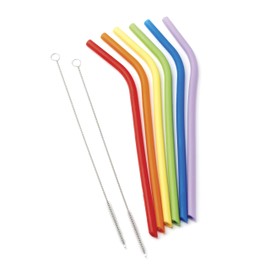 Cambridge ESTR1MTCB1BM 8-Piece Bent Rainbow Silicone Straw Set