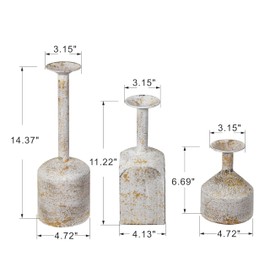 Twakutwaku Farmhouse Metal Candlestick Holders in Shabby White Finish, Tall Taper Candle Holder, Set of 3, Industrial Farmhouse Style, Decor for Table Centerpiece