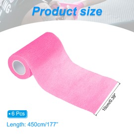 PATIKIL 4" x 177" Self Adhesive Bandage Wrap, 6 Pcs Elastic Self Breathable Self Adherent Wrap Tape for Stretch Athletic Sports Wrist Ankle Outdoor Tape, Bright Pink