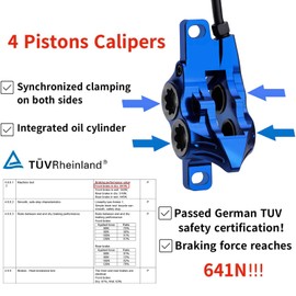 MEROCA IIIPRO E4 Hydraulic Disc Brake Set - 4-Piston MTB Brakes, 641N Braking Force, TUV Certified, Lightweight 475g, for Mountain/E-Bike/Folding Bicycles (Purple, Left Rear Right Front)
