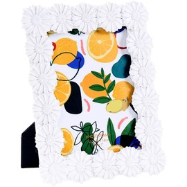 ZIHARA 5x7 Picture Frame, Vintage Ornate White Daisy Textured Photo Frame, Hand-Crafted Resin Antique Frame with Glass Front, Easel, Hook & Mat, for Tabletop Display, Retro Design Home Decor