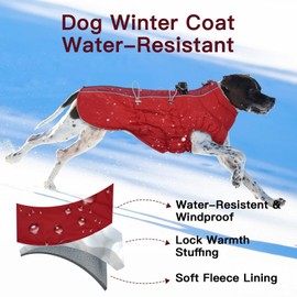 IKIPUKO Dog Coat - XS, Warm Zip Up Snowsuit Dog Harness Vest, Reflective Water-Resistant, Red