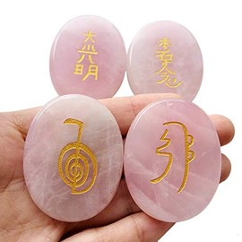 Lovionus89 Lovionus89 4 Stck Rosenquarz Graviert Chakra Steine Heilung Kristall Reiki Ausbalancieren Palme Stein,45mm