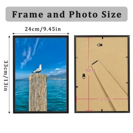 A4 Picture Frames Wooden Photo Frame with Stand Tabletop or Wall Hanging Wall Mount 21 x 29.7cm For Poster Desk Certificate Displaying (Black)