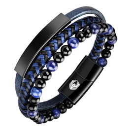 SHIEAGLELD Leather Bracelet Men's Leather Bracelet with Stainless Steel Magnetic Clasp Braided Bracelet for Men and Exclusive Jewellery Box for Men Gifts Idea, Nickel stainless steel