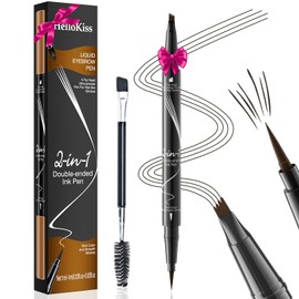 Eyebrow Pencil, 2-in-1 Waterproof Microblading Eyebrow Pen, Long-Lasting Smudgeproof Brow Pen with 4 Fork Tip, Dual-ended Magic Eyebrow Pencil for Natural-Looking Hair-Like Defined Brows (Dark Brown)