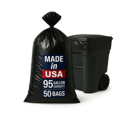 95-96 Gallon Extra-Large Black Garbage Can Liners, Heavy-Duty Trash Bags, 50 Bags, 1.5 Mil Thick, Ideal for Commercial & Home Use