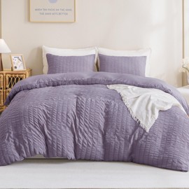 Litanika California King Size Comforter Set Grayish Purple, 3 Pieces Lightweight Summer Seersucker Bedding Comforters Sets, Soft Aesthetic Bed Set (104x96In Comforter & 2 Pillowcases)