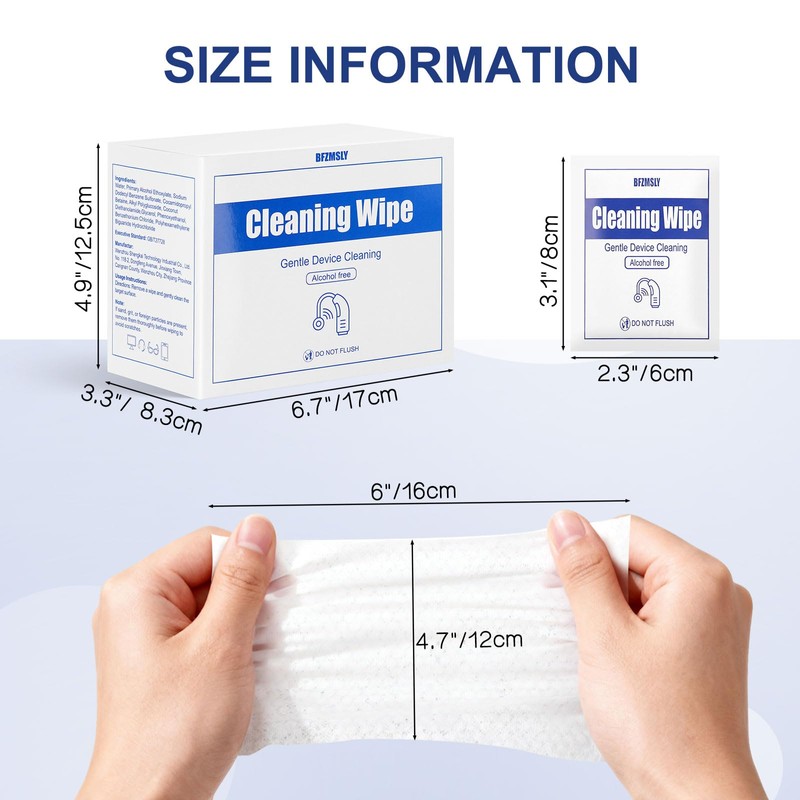 100 Pcs Hearing Aid Cleaning Wipes - Individually Wrapped Alcohol-Free