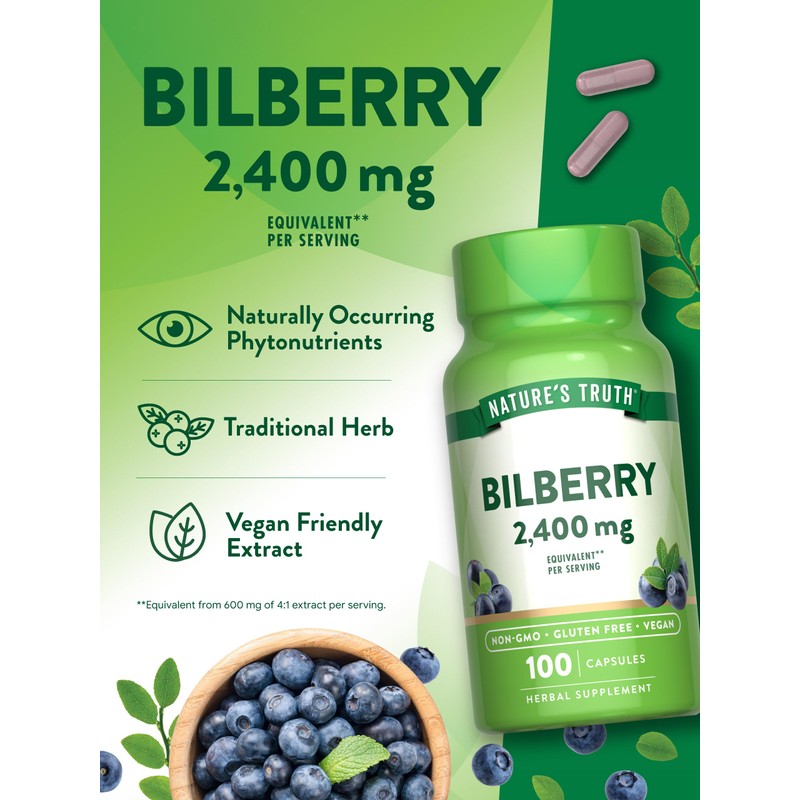 Nature's Truth Bilberry Extract Capsules | 2400mg | 100 Count