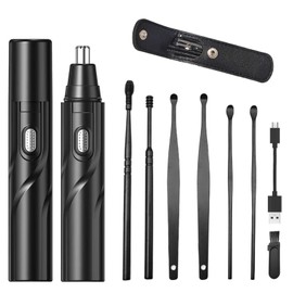 YIPINER 2024 Nose Hair Trimmer Rechargeable with 6 Pieces Earpick Trimming Nose Hair Painless Removal Nose Hair Speed Rotation Motor Nose Hair Clipper (Black)
