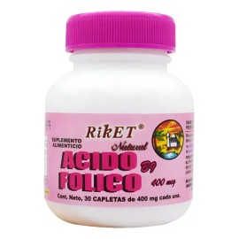 Ácido Fólico Riket 30 Cápsulas Sin Sabor Suplemento Vitaminas B                                                                                       