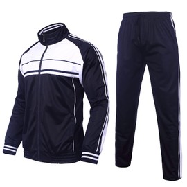 WearLink Men's Tracksuits 2 Piece Sweatsuits for Men Set Casual Athletic Jogging Warm Full Zip Long Sleeve Sweat Suits with Pockets (Navy&White,3XL)