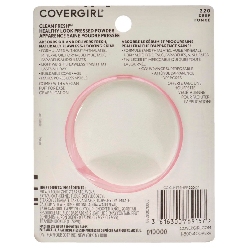 COVERGIRL Clean Fresh Pressed Powder, Deep, 0.35 Ounce, 220 Deep