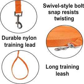 MEZOKUCEL 30ft Long Dog/Puppy Lead Obedience Recall Training Dog Leashes for Small Medium Dogs Camping, Training, Play, or Backyard (Orange, 30ft)