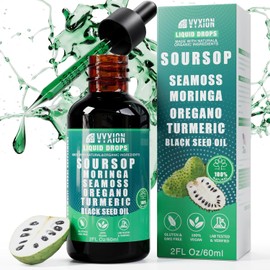 Soursop Bitters Liquid Drops 10 in 1 with Sea Moss, Moringa, Turmeric, Black Seed Oil, Oregano, Ashwagandha | Herbal Extracts for Overall Health-Enhancing | Vegan, Non-GMO | 2 Fl Oz