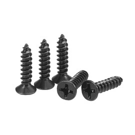 sourcing map M3.5 x 16mm Wood Screws Phillips Flat Head Carbon Steel Self Tapping Screws Black 200pcs